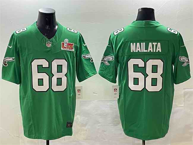 Men's Philadelphia Eagles #68 Jordan Mailata Green 2025 Super Bowl LIX Patch F.U.S.E. Throwback Vapor Untouchable Limited Stitched Football Jersey